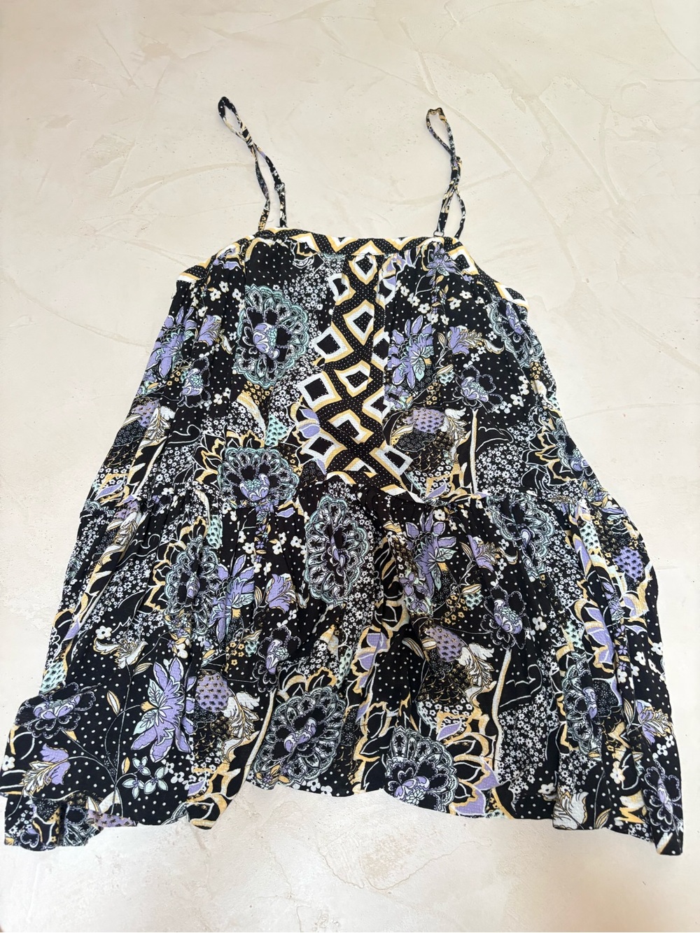 Free People Black Floral babydoll dress Lilac Accents